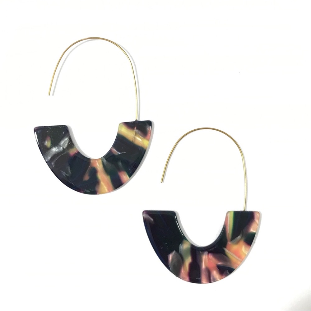 ANTHROPOLOGIE Resin Drop Multicolor Earrings Hoop - Picture 2 of 5
